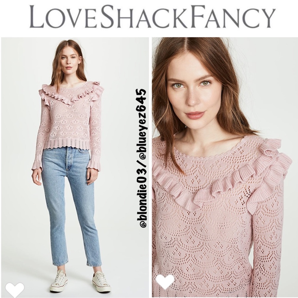 SOLD: LoveShackFancy Pink Ruffle Sweater